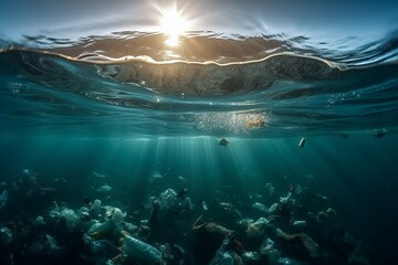 Fototapeta na wymiar Blue Waters, Hidden Hazards: The Unseen Impact of Plastic Pollution on Ocean Life