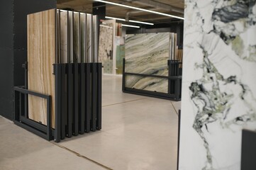 Exposition of ceramics in a showroom