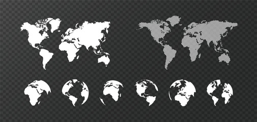 Globe flat silhouette. Planet Earth continents vector set. World map collection.