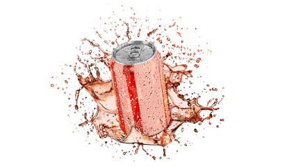 Blank red aluminum 330 ml soda can with drops splash mockup
