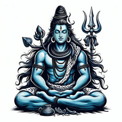 Hindu God Shiva statue in meditation. Generative AI.
