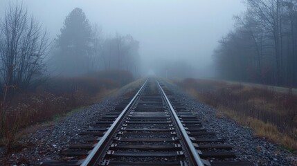 Fototapeta na wymiar Train Tracks On Foggy Morning