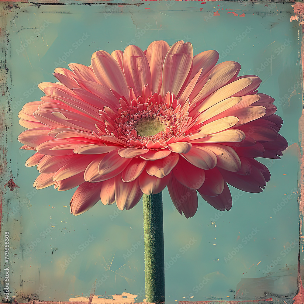 Wall mural a pink flower that is in a vase on a table