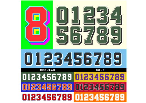 Vector illustration of vintage sports jersey numbers typeface fully editable