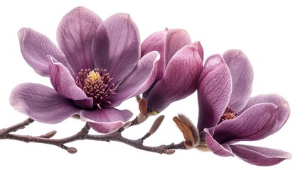 Purple magnolia flower isolated on white background, with clipping path