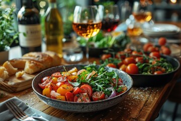 A well-presented plate featuring an appetizing salad amidst a fancy dining setup, demonstrates an enjoyable fine dining experience