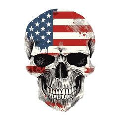 Spiteful USA flag skull cartoon. Human skull tattoo with American flag, on transparent background, for t-shirt or mascot design.