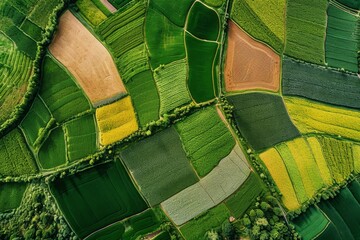 An overhead shot showcasing a sprawling expanse of vibrant green grass in an open field, A...