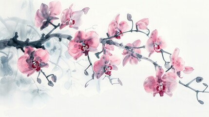branch of a cherry tree in bloom watercolor paint on white background  - obrazy, fototapety, plakaty