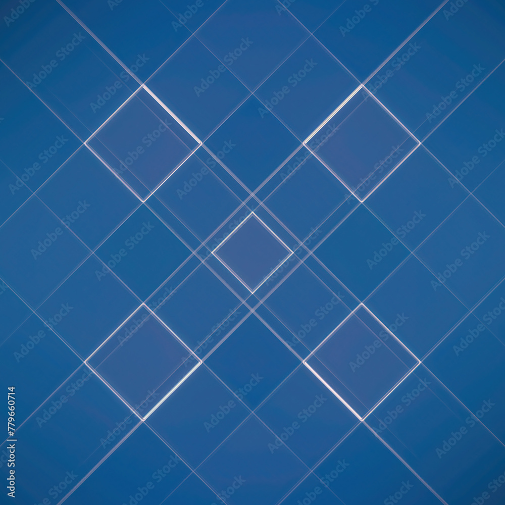 Poster Geometric shapes on a blue background, lining up in mesmerizing patterns. 3d rendering digital illustration
