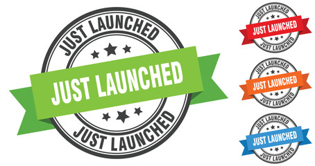 Obraz premium just launched stamp. round band sign set. label