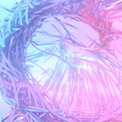 A swirl of colorful strips of fabric in soft shades of pink, blue and purple. 3d rendering illustration