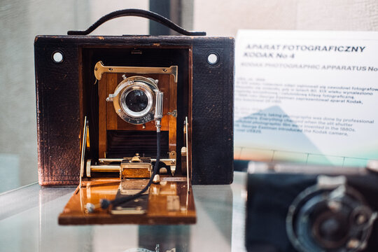Warsaw, Poland - March 19, 2024. Vintage Kodak No. 4 Folding Camera on Display