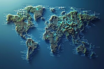 A Map of the World Composed of Numbers, A pixelated world map created entirely from binary code, AI Generated