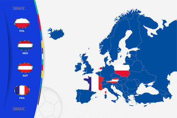 Map of Europe with marked maps of countries participating in group D of the European football tournament 2024. - 779662186