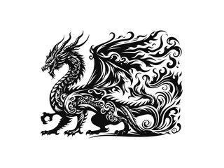 Obraz premium Fantasy Flames: Fiery Dragon Vectors for Mythical Creation