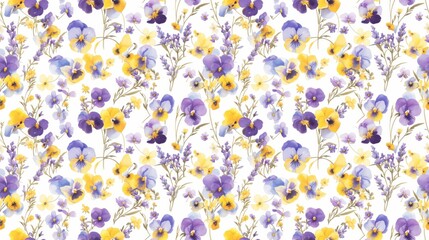 Watercolor violets and pansies, rich purples and yellows