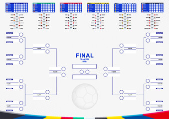 Football results table of European Football tournament 2024. Soccer tournament match schedule 2024. - obrazy, fototapety, plakaty