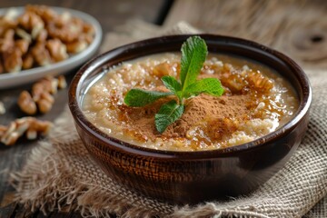 Fototapeta premium Turkish kadayif dessert with walnut on burlap texture