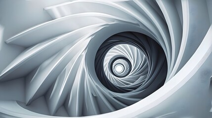 Abstract 3D Spiral Staircase Leading into Infinite Stairs: Illusory Depth, Hand Edited Generative AI