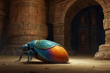 scarab beetle in the pyramid - obrazy, fototapety, plakaty