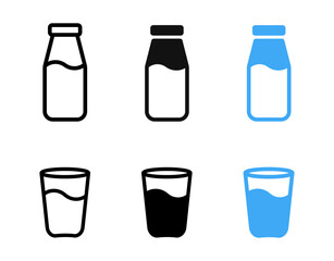 Milk bottle icon. Glass of water icon. Drink symbol. Beverage mug or juice cup isolated vector illustration.