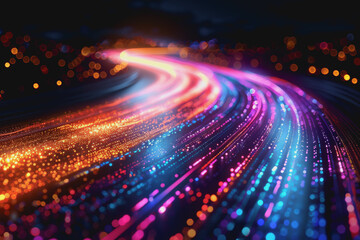technology roads made out of fiber and network connections. colorful abstract background.