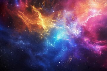 This photo depicts a vibrant space scene, with a multitude of stars shining brightly, A radiant space galaxy bursting with multicolor nebula, AI Generated - obrazy, fototapety, plakaty
