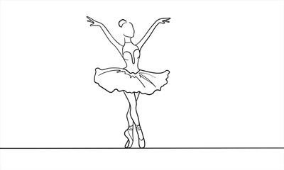 Obraz premium Ballerina dancing continuous line art drawing isolated on white background. Sport line art drawing. Vector illustration
