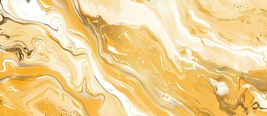 A close up of a marble texture in yellow and white colors, resembling a mix of liquid amber and fluid art paint. The pattern is reminiscent of wood grain, creating a unique painting ingredient