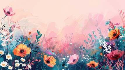 Obraz na płótnie Canvas Digital bohemian style flower illustration border poster web page PPT background