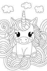 Unicorn In Clouds Coloring Page Is Perfect For Children'S Creativity