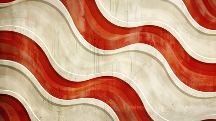Chic retro pattern wallpaper The combination of red and white and flowing lines creates a dynamic and eye-catching pattern. which stimulates feelings of nostalgia for the lively beauty of that era.