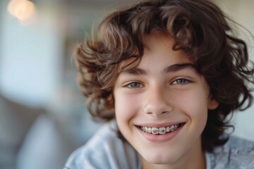 Obraz premium Radiant Youth: Joyful Teenage Smiles with Braces, Pure Happiness Generative AI