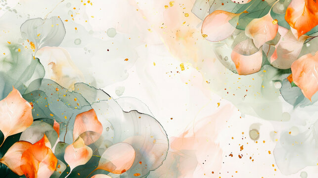Elegant watercolor peach and gold splash design. Generative AI image