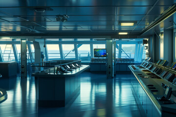 Interior’s bridge vessel offshore, navigation room.