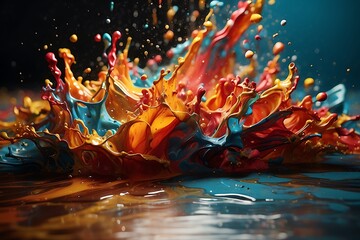 Abstract Colorful paint splashes isolated on black background. 3d render