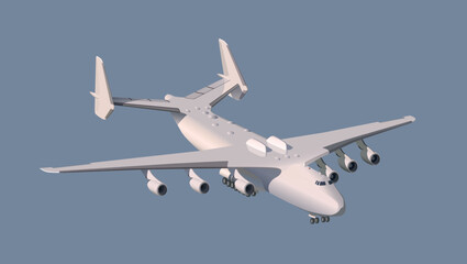 A large transport plane flies in the sky. Vector.
