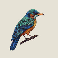 Vintage tropical fantasy bird, isolated hand drawn birds - 779668960