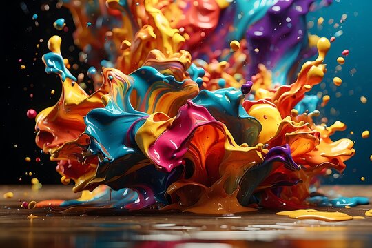 Colorful paint splashes on colorful background. 3d render