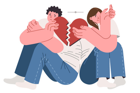 Quarreling couple of man and woman breaking hearts, concept end love due to betrayal in married life