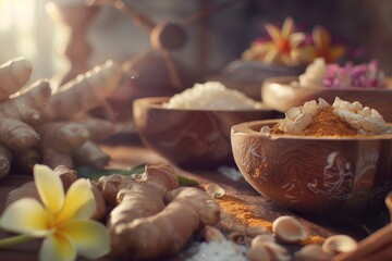 Jamu Indonesian spa uses traditional spices in treatments Retro style processing natural light