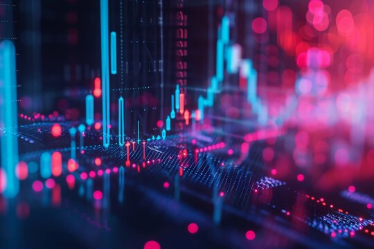 A computer screen filled with multiple lines and dots, representing complex data and patterns, A scatter plot showing the correlation between market volatility and trade volume, AI Generated