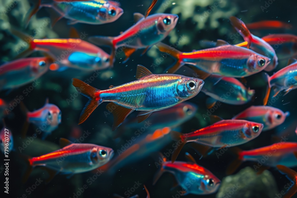 Wall mural a multitude of fish swimming together in an aquarium, creating a mesmerizing display of underwater m