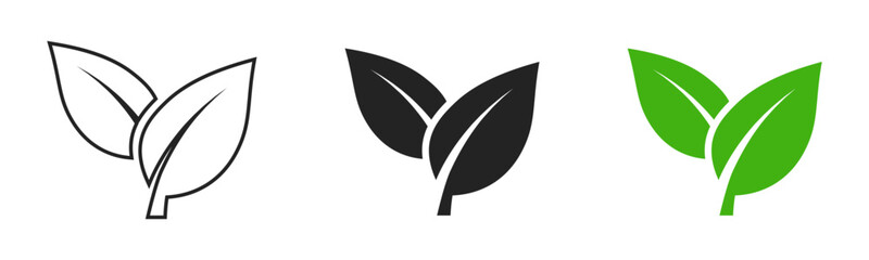 Two leaves icon. Leaf symbol. Nature organic isolated illustration. Vegetarian or vegan label. Green eco logo.