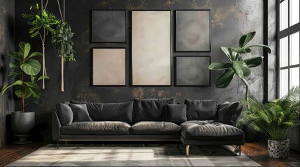 Luxury living room with a sofa and beautiful Wall design.