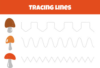 Outline The Mushroom Line On The Worksheet For Tracing Lines For Preschoolers Aged 4-6 Years