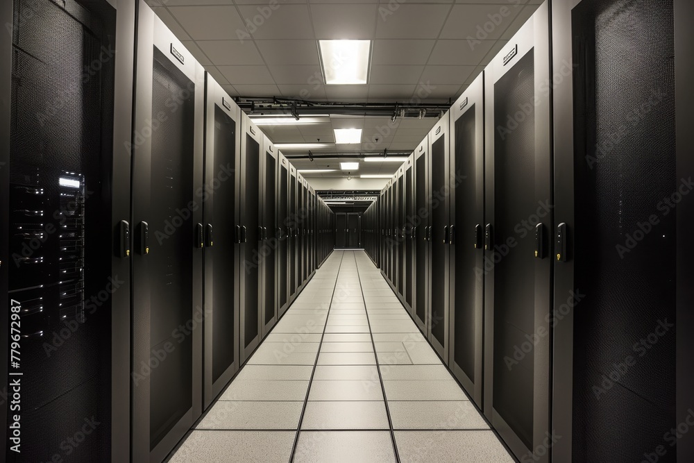 Poster rows of servers neatly organized in a data center, providing a secure and efficient environment for 