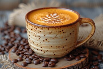 Coffee cup on pile of beans