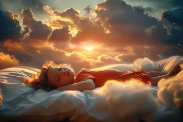 Gentle slumber, sweet dream child, nurturing peaceful nights and cozy moments, embracing the innocence and magic of childhood dreams. - obrazy, fototapety, plakaty